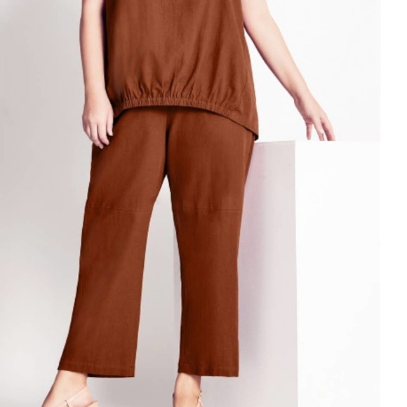 NEW City Chic Refinity Hayman Crop Pants S 16 Plus Sienna Rust Linen Blend‎ NWT - Picture 1 of 12